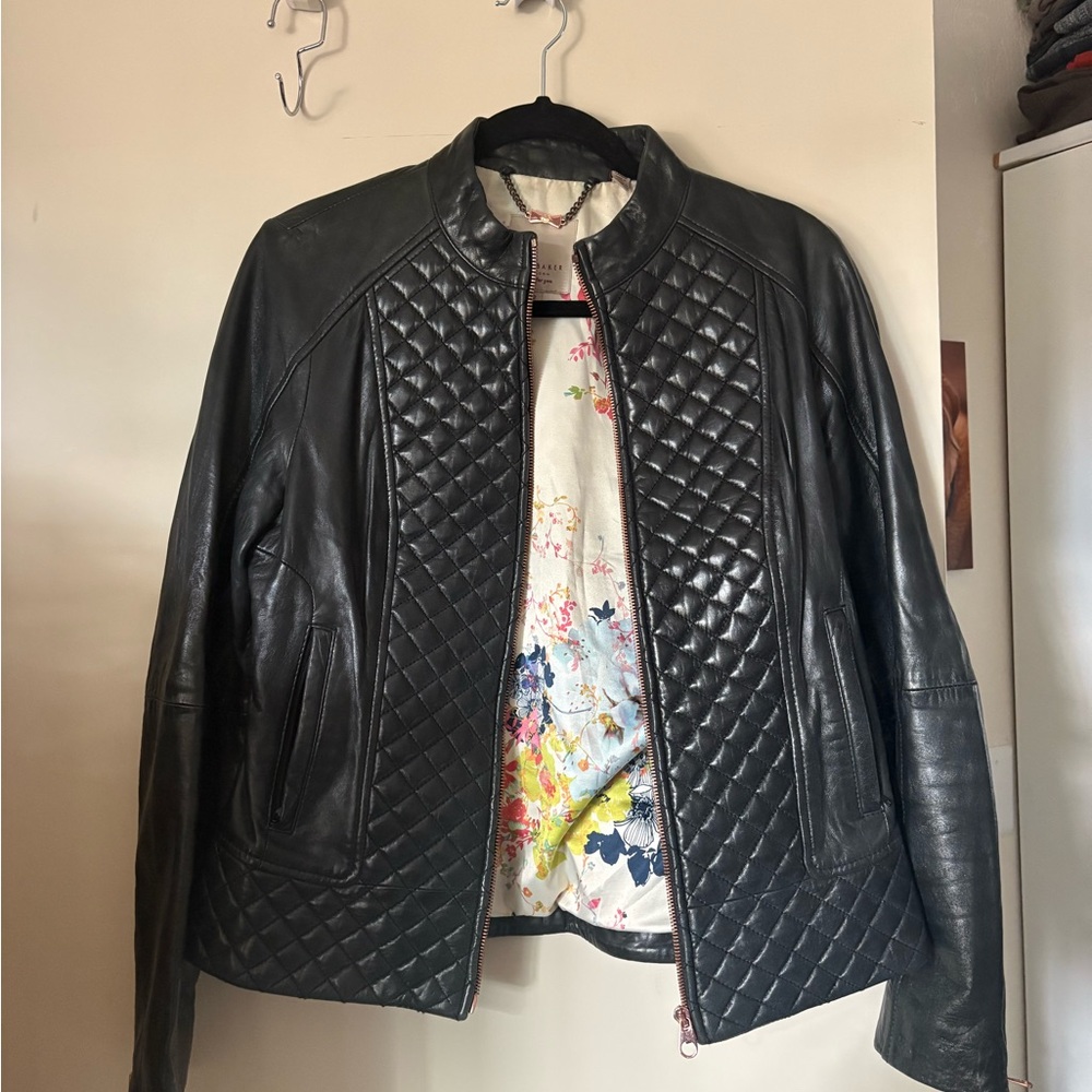 Ted Baker Black Quilted Leather Jacket